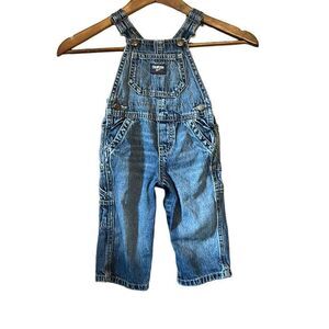 Oshkosh B’Gosh Vestback‎ Bib Overalls Blue Denim Snap Legs Jeans Sz 12 months